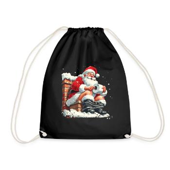 Weihnachtsmann sitzt auf Schornstein Toilette - Turnbeutel - Schwarz - Vorne