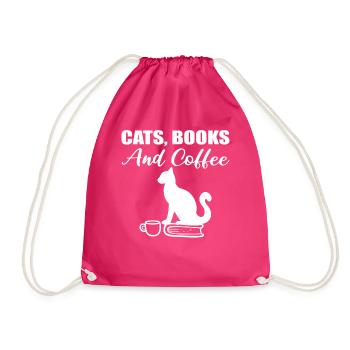 Cats, Books And Coffee Buchliebhaber - Turnbeutel - Fuchsia - Vorne