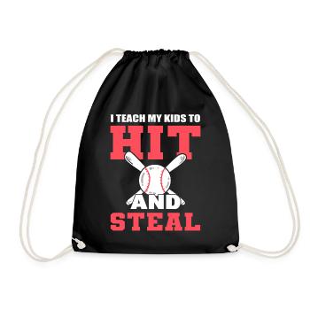 I Teach My Kids To Hit And Steal Baseballspieler - Turnbeutel - Schwarz - Vorne
