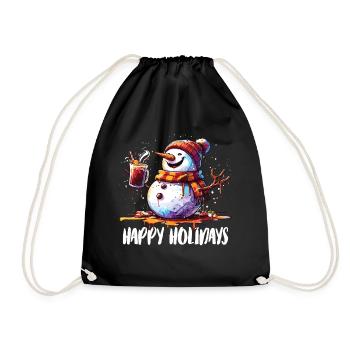 Snowman drinking mulled wine Happy Holidays - Drawstring Bag - black - Front