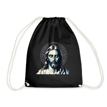 Jesus Vektor Polygon Christus Kopf Religion - Turnbeutel - Schwarz - Vorne