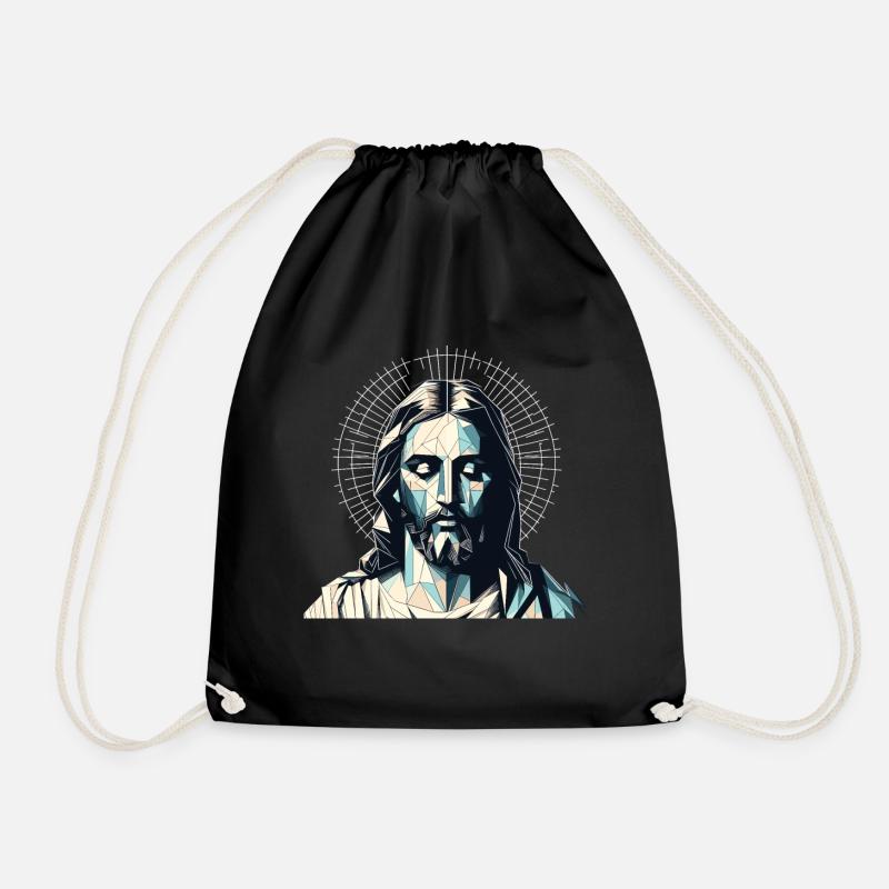 Jesus Vektor Polygon Christus Kopf Religion - Turnbeutel - Schwarz