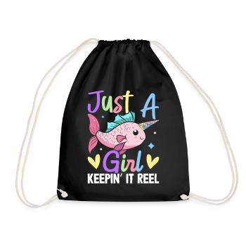 Funny Fisherman Girl Female Fisherman - Drawstring Bag - black - Front