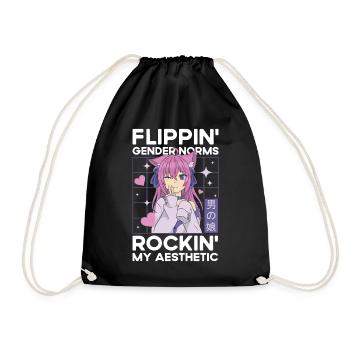Crossdressing Crossdresser MTF Anime - Drawstring Bag - black - Front