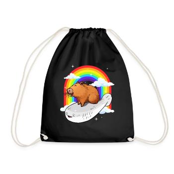 Funny Sacabambaspis Fish Meme Capybara Regenbog - Drawstring Bag - black - Front