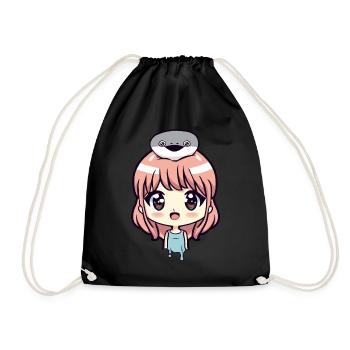 Funny Sacabambaspis Fish Meme Anime Girl - Drawstring Bag - black - Front