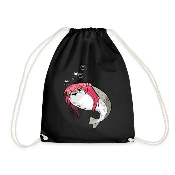 Funny Sacabambaspis Fish Meme Kawaii Girl - Drawstring Bag - black - Front