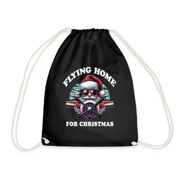Pilot Santa Flying Home for Christmas Airplane - Drawstring Bag - black - Front