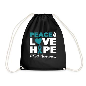 Peace Love Hope PTSD Awareness Psychiater - Turnbeutel - Schwarz - Vorne