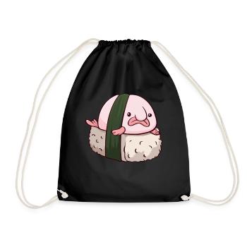 Kawaii Blobfish Sushi Japanese Food - Drawstring Bag - black - Front