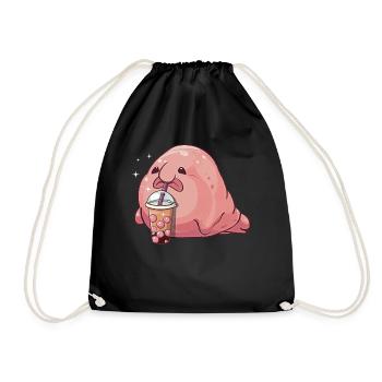 Kawaii Blobfish Boba Bubble Milk Tea - Drawstring Bag - black - Front