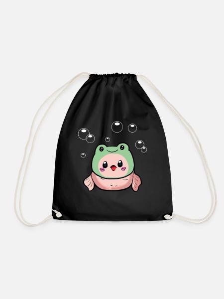 Kawaii Cottagecore Blobfisch Frosch Hut - Turnbeutel - Schwarz