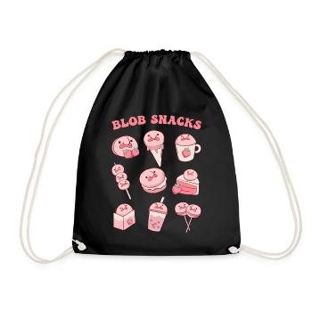 Kawaii Blobfish Strawberry Snacks - Drawstring Bag - black - Front