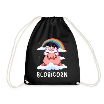 Kawaii Blobfish Unicorn Rainbow - Drawstring Bag - black - Front