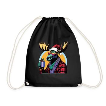 Pop Art Elch Rentier Weihnachten Glühwein trinken - Turnbeutel - Schwarz - Vorne