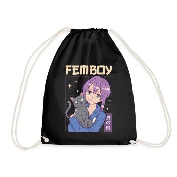 Femboy Crossdressing Crossdresser MTF Anime - Drawstring Bag - black - Front