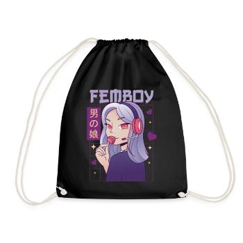 Femboy Crossdressing Crossdresser MTF Anime - Drawstring Bag - black - Front