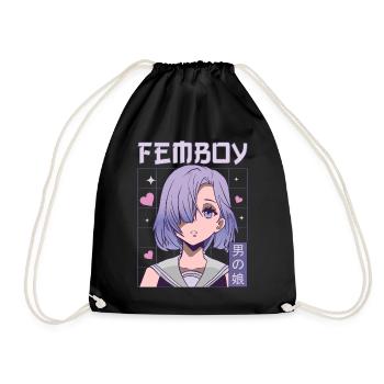 Femboy Crossdressing Crossdresser MTF Anime - Drawstring Bag - black - Front
