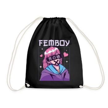 Femboy Crossdressing Crossdresser MTF Anime - Drawstring Bag - black - Front