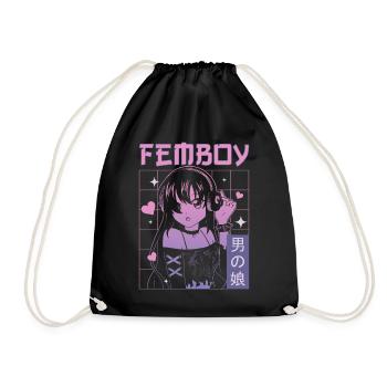 Femboy Crossdressing Crossdresser MTF Anime - Drawstring Bag - black - Front