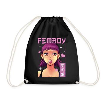 Femboy Crossdressing Crossdresser MTF Anime - Drawstring Bag - black - Front