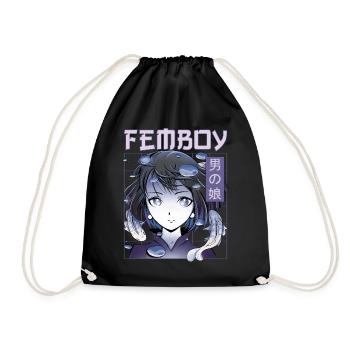 Femboy Crossdressing Crossdresser MTF Anime - Drawstring Bag - black - Front