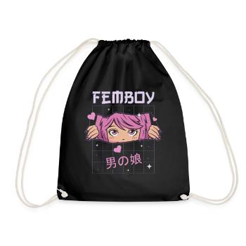 Femboy Crossdressing Crossdresser MTF Anime - Drawstring Bag - black - Front