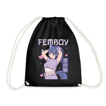 Femboy Crossdressing Crossdresser MTF Anime - Drawstring Bag - black - Front