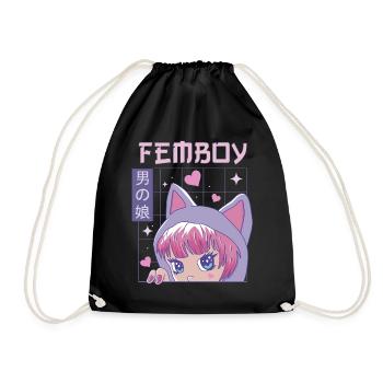 Femboy Crossdressing Crossdresser MTF Anime - Drawstring Bag - black - Front