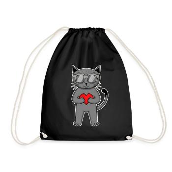 Cat with heart and glasses - British Shorthair - Drawstring Bag - black - Front