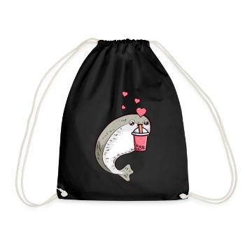 Sacabambaspis Fish Meme Boba Bubble Milk Tea - Drawstring Bag - black - Front