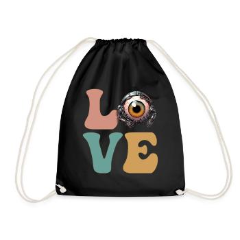Weirdcore Robot Cyborg Cyber Eyeball Creepy - Drawstring Bag - black - Front