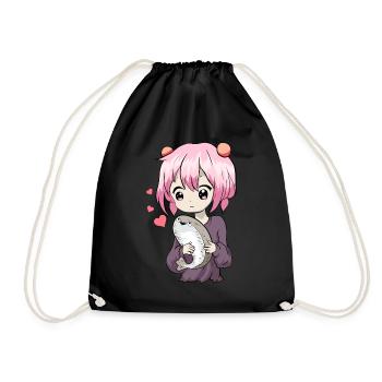 Sacabambaspis Fish Meme Kawaii Japanese Anime Mä - Drawstring Bag - black - Front