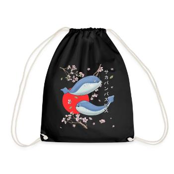 Sacabambaspis Fish Meme Sakura Cherry Blossom - Drawstring Bag - black - Front