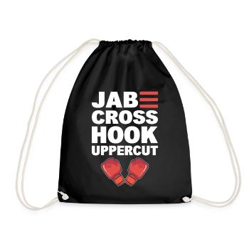 Jab Cross Hook Uppercut Professioneller Kickboxer - Turnbeutel - Schwarz - Vorne