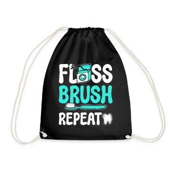 Floss Brush Repeat Zahnarzthelferin - Turnbeutel - Schwarz - Vorne