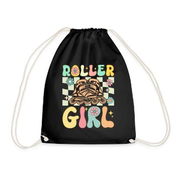 Groovy Roller Skating Girl Female Roller Skating - Drawstring Bag - black - Front
