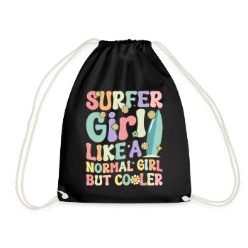 Surfing Girl Female Surfer - Drawstring Bag - black - Front