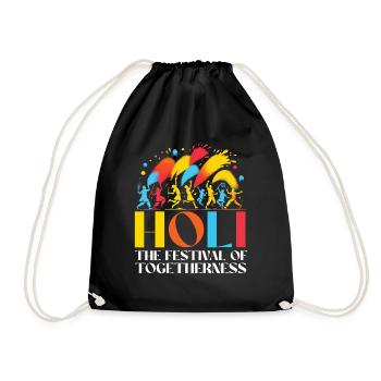 Happy Holi Greetings Hinduism Indian Festival - Drawstring Bag - black - Front