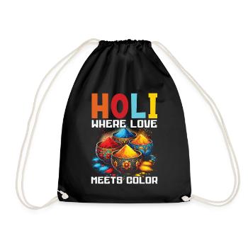Happy Holi Greetings Hinduism Indian Festival - Drawstring Bag - black - Front