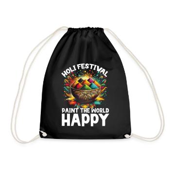 Happy Holi Greetings Hinduism Indian Festival - Drawstring Bag - black - Front