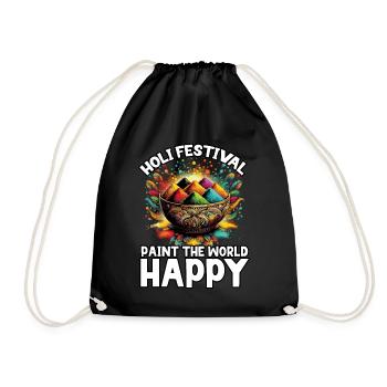 Happy Holi Greetings Hinduism Indian Festival - Drawstring Bag - black - Front