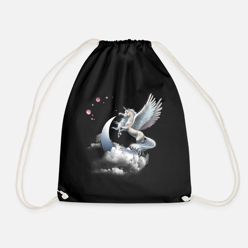 Einhorn oder Pegasus Fliegendes Pferd - Turnbeutel - Schwarz