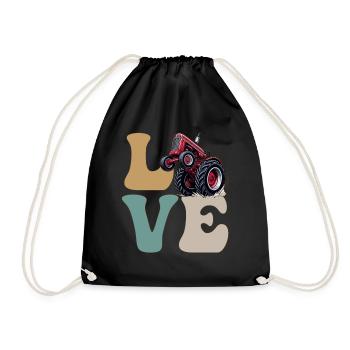 LOVE Tractor Pulling Tractor Driver Farmer Farming - Drawstring Bag - black - Front