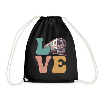 LOVE Train Trainspotter Trainspotting Model Railway - Drawstring Bag - black - Front