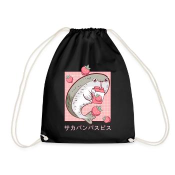Sacambaspis Ancient Fish Kawaii Japanese Strawberry - Drawstring Bag - black - Front