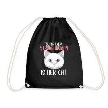 Behind Every Strong Woman Is Her Cat Katzen - Turnbeutel - Schwarz - Vorne