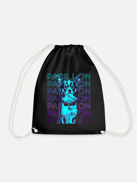 Papillon Hund Retro - Turnbeutel - Schwarz