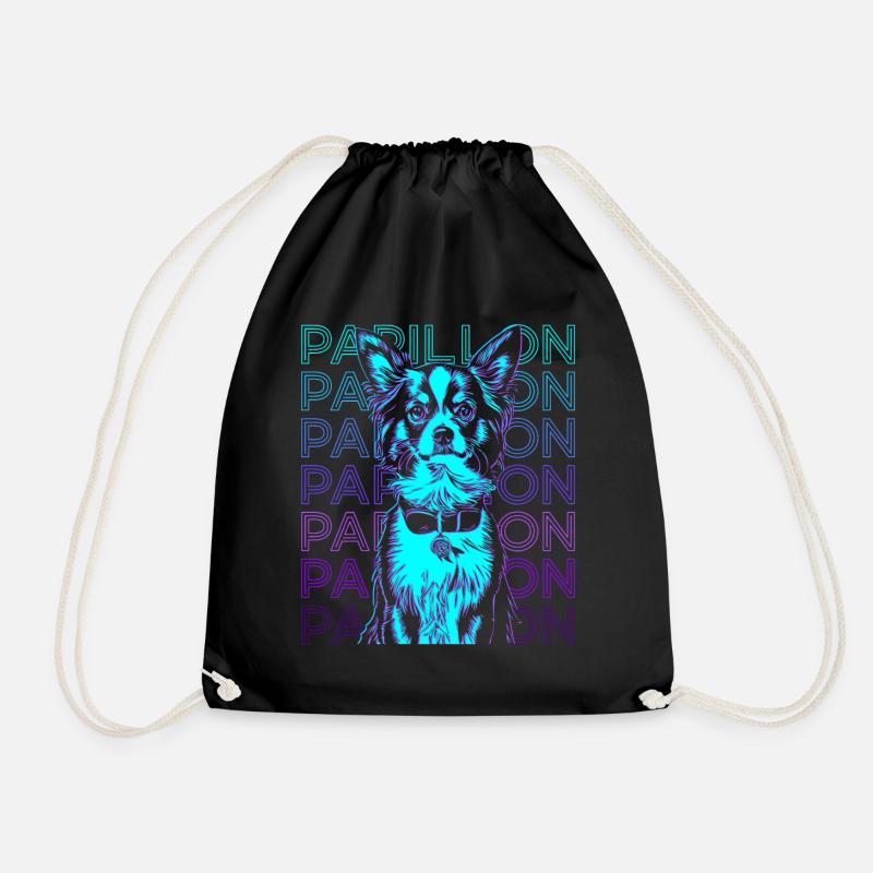 Papillon Hund Retro - Turnbeutel - Schwarz