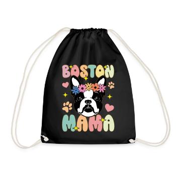 Boston Mom Groovy Boston Terrier Mom - Drawstring Bag - black - Front